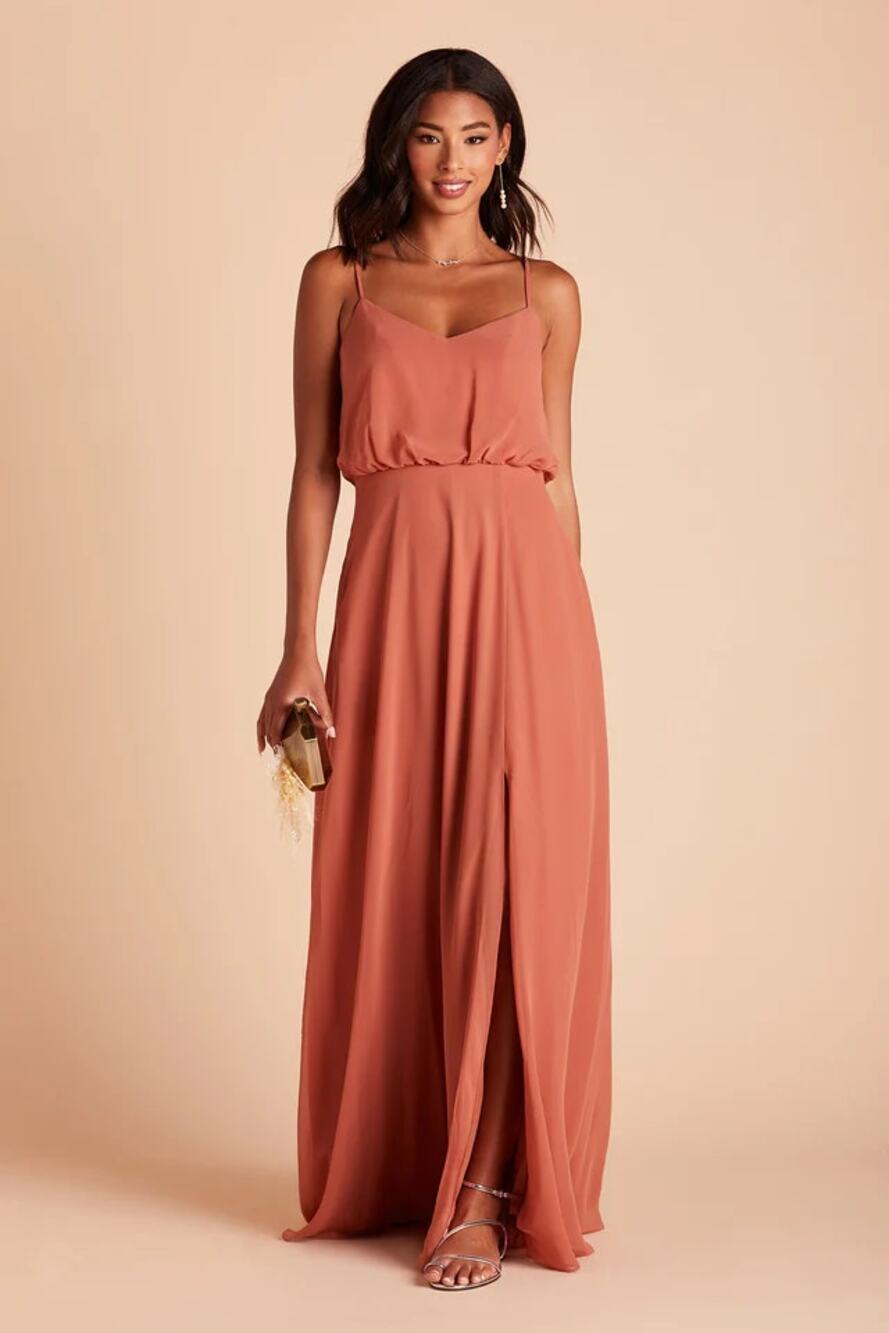 1499 NWT Birdy Grey Gwennie Chiffon Blouson-style Bridesmaid Dress  Terracotta M